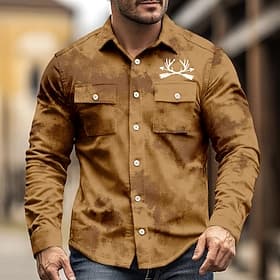 Men's Reindeer Arrow Corduroy Shirt Western Shirt Shirt Jacket Long Sleeve Vintage Retro Outdoor WorkWear Fall Winter Turndown 3D Print Cowboy Shirts Jacket wi