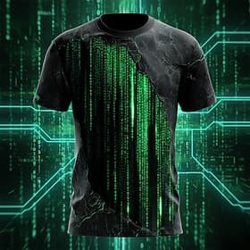 Men's Optical Illusion 3D Code T Shirt Short Sleeve T shirt 3D Print Crew Neck Shirt Exaggerated Designer Daily Club Party Black 1 Black 2 Summer Spring All Se
