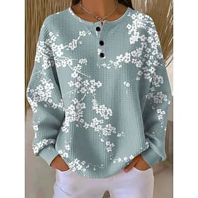 Femmes Sweatshirt Pull Boutons Imprimé Fleuri Graphique Géométrique ancien Occasionnel manche longue Col ras du cou Hauts Réguliers Occasionnel Rue Tenue Quoti