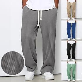 Men's Wide Leg Sweatpants Trousers Corduroy Pants Casual Pants Baggy Pants Drawstring Elastic Waist Plain Striped Moisture Wicking Breathable Full Length Casua