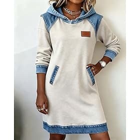 Women's Mini Dress Hoodie Dress Casual Dress Fashion Modern Daily Outdoor Vacation Regular Fit Plain Long Sleeve Hooded Black White Yellow Green Fall Winter