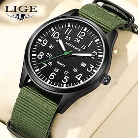 LIGE Gift for Women Men Quartz Watch Casual Waterproof Textile Strap Watch thumbnail 2