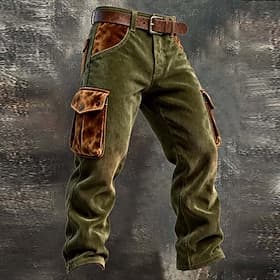 Men's Cargo Pants Cargo Trousers Corduroy Pants Work Pants Casual Pants Elastic Waist Multi Pocket Straight Leg Color Block Patchwork Breathable Full Length Ou