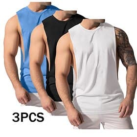 Men's Tank Top Vest Undershirt Sleeveless Shirt Sleeveless V Neck Round Neck Summer Plain Fashion Classic Comfortable 3-Piece Multi-pack Casual Gym Street L M