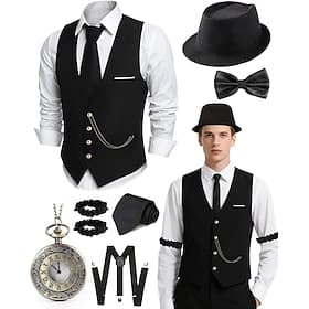 Set Roaring 20s 1920s Retro Vintage Outfits Vest Waistcoat The Great Gatsby Gentleman Fashion Fancy Dress Men's Christmas Halloween Carnival Prom Bachelorette