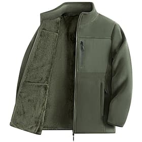 Men's Winter Jacket Fleece Jacket Casual Jacket Vacation Daily Thermal Warm Pocket Fleece Fall  Winter Plain Fashion Streetwear Stand Collar Regular Black Red