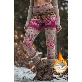 Women's Viking Boho Fleece Lined Leggings Leggings Vacation Vintage Ethnic Style Full Length High Waist Floral Graphic Geometric Pattern 3D Print Thermal Warm