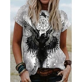 Maglietta Boho Viking da donna grafica astratta vintage Bohemia moda vintage maniche corte maniche lunghe colletto tondo tops regolari stampa blu grigio chiaro