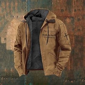 Men's Full Zip Hoodie Fleece Jacket Fleece Hoodie Black Brown Dark Gray Hooded Letter Cross Zipper Pocket Casual Daily Going out Polyester Streetwear Retro Cas