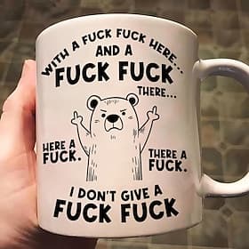 Funny Gift Mug Fck Here I Don't Give A Fck Coffee Cup Ceramic Novelty Mug for Work Office Home Humor Gift for Friends