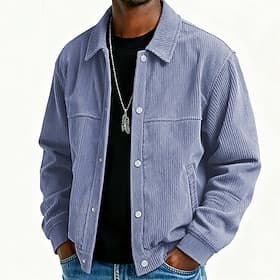 Men's Lightweight Jacket Corduroy Jacket Casual Jacket Daily Outdoor Pocket Spring Fall Plain Streetwear Stylish Standing Collar Regular Dark Gray Purple Khaki