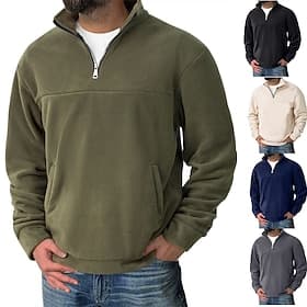 Men's Sweatshirt Fleece Sweatshirt Pullover Quarter Zip Sweatshirt Black Army Green Navy Blue Khaki Dark Gray Half Zip Plain Casual Daily Sports  Outdoor Polye