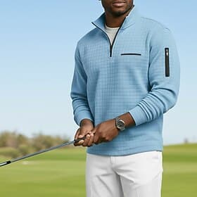 Men's Waffle Polo Shirts Pullover Casual Sports Outdoor Quarter Zip Long Sleeve Fashion Comfortable Zip Up Pocket Fall Winter Spring Fall Cross-Seasons Reg