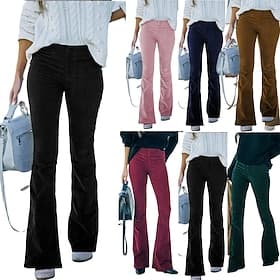 Women's Trousers Corduroy Pants Bell Bottom Flared Pants Elegant Vintage Fashion Full Length High Waist Comfort Soft Micro-elastic Home Outdoor Vacation Deep G