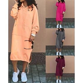 Damen Langes Kleid Maxikleid Kapuzenkleid Freizeitkleid Winterkleid Elegant Mode Modern Täglich Outdoor Winterkleid Lässiger Schnitt Einfach Langarm Mit Kapuze