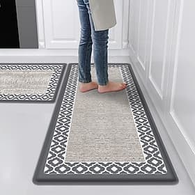 Runner Rugs For Hallway Kitchen Thick PVC Anti Fatigue Floor Mat Faux Teslin Double Frame Design Waterproof Oil Resistant Non Slip Leather Carpet