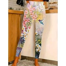 Women's Leggings Cozy Leggings Vacation Basic Casual Full Length High Waist Floral Graphic Printing Comfortable Stretchy Casual Daily Vacation Pink Spring Fall