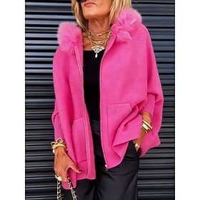Women's Winter Coat Hoodie Jacket Comfortable Breathable Zipper Pocket Fur Collar Casual Plain Vacation Street Casual Daily Wear Zipper Long Hooded Loose Fit L