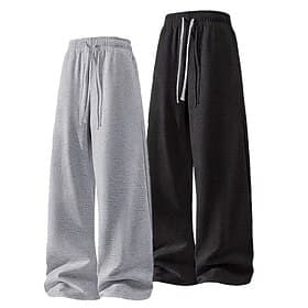 Multi Packs 2pcs Men's blackdark grey Sweatpants Trousers Drawstring Elastic Waist Plain Vacation Daily Wear Polyester Spring