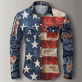Men's 4th of July U.S. 250th Anniversary National Flag Shirt Button Down Shirt Casual Shirt Long Sleeve Casual Comfortable Vacation Street Holiday Spring Fall