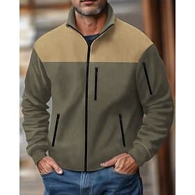 Men's Sweatshirt Zip Up Sweatshirt Zip Sweatshirt Fleece Sweatshirt Full Zip Sweatshirt Black Navy Blue Green Khaki Gray Standing Collar Color Block Zip Up Pat