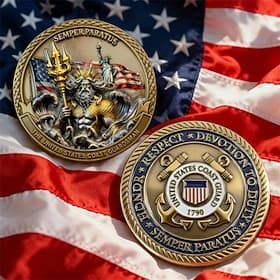 U.S. Coast Guard Commemorative Coin, Zinc Alloy Military Challenge Coin, 250th Anniversary Marine Corps Tribute Metal Collectible, Durable Gold-Tone Medallion