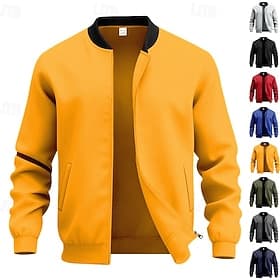 Men's Lightweight Jacket Casual Jacket Vacation Daily Breathable Pocket Spring Fall Plain Fashion Classic Stand Collar Regular Black Yellow Red Navy Blue Royal