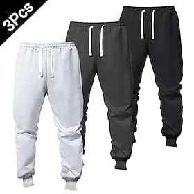 Multi Packs 3pcs Men's BlackNavy BlueLight Grey Sweatpants Trousers Drawstring Elastic Waist Plain Vacation Daily Wear Polyester Spring