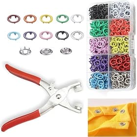 100pcs Stainless Snap Button Fastener Kit with Tool Set  Heavy-Duty Pliers-Like Tool (9.5mm) - 10 Color-Coded Snap Buttons for Clothing, Jeans, Bags, Jackets