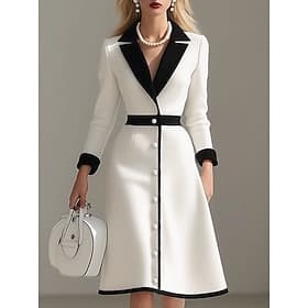 Women's Mini Dress Work Dresses Semi Formal Office Regular Fit Plain Long Sleeve Shirt Collar Black Spring Fall Winter