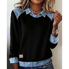 Women's Blouse Patchwork Plain Vintage Stylish Long Sleeve Shirt Collar Regular Tops Daily Holiday Going out Black Red Brown Dark Gray Apricot Fall Winter