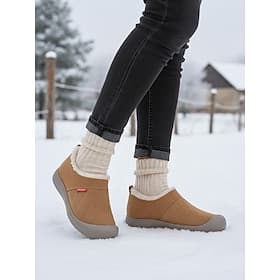 Women's Camel Warm Quilted Wide Fit Slip-On Winter Shoes – Anti-Slip Outdoor Walking Shoes for Snow Days, Travel, Commuting and Daily Wear