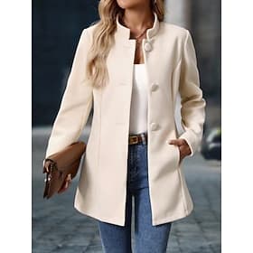 Women's Winter Jacket Comfortable Breathable Pocket Buttons Elegant Casual Plain Vacation Street Casual Daily Wear Single Breasted Regular Stand Collar Regular