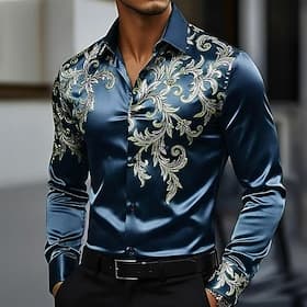 Men's Floral Print Ethnic Flowers Shirt Satin Shirt Dress Shirt Long Sleeve Vintage Retro Vacation Dailywear Summer Spring Fall Turndown 3D Print Button Up Shi thumbnail 3