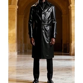 Men's Faux Leather Jacket Biker Jacket Motorcycle Jacket Vacation Daily Windproof Warm Pocket Fall Winter Plain Fashion Classic Lapel Long Black Jacket