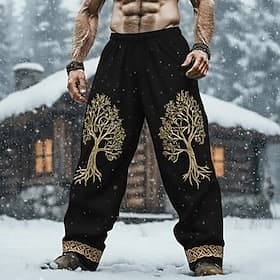 Homme Viking Arbre de la vie Art celtique Pantalons Pantalon décontracté Taille Moyenne Taille élastique à cordon Vintage Rétro Extérieur Camping  Randonnée Ch