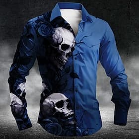 Men's Skull Rose Flowers Shirt Button Up Shirt Long Sleeve Vintage Retro Dark Gothic Style Casual Outdoor Holiday Spring Fall Turndown 3D Print Collared Shirts
