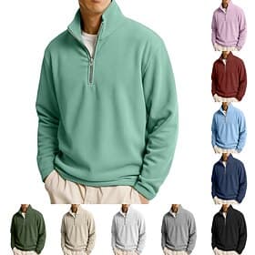 Men's Corduroy Shirt Textured Casual Daily Wear Quarter Zip Long Sleeve Fashion Basic Solid Color Plain Zipper Warm Spring Fall  Winter Regular Fit Wine Black