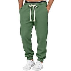 Men's Waffle Sweatpants Joggers Trousers Casual Pants Drawstring Elastic Waist Plain Breathable Full Length Casual Daily Sports Outdoor Vacation Fashion Blue D