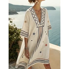 Women's Mini Dress Shift Dress Casual Outdoor Going out Loose Fit Floral Geometric Stripe Half Sleeve V Neck Blue White Dark Red Red Summer Spring