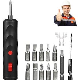 Akku-Schraubendreher, Upgrade-Akku-Schraubendreher mit Bohrer-Set, kleines Werkzeugset mit 13 Bits, USB-C-Ladeanschluss, ideal für Möbelreparaturen und Heimwer