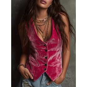 Women's Velvet Solid Color Plain Bohemia Vintage Sleeveless V Neck Black Pink Light Brown Summer Spring Fall Winter