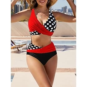 Bikini de mujer de 2 piezas arrugado bloques de color coqueto delgado espalda descubierta ropa de playa de vacaciones trajes de baño gráficos geométricos de cu