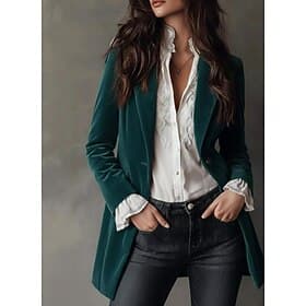 Women's Velvet Blazer Comfortable Breathable Pocket Buttons Casual Plain Vacation Street Casual Daily Wear Single Breasted Long Turndown Regular Fit Long Sleev