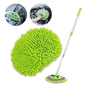 2 in 1 Car Cleaning Brush Mop Extendable Chenille Car Wash Duster Soft Bristle Cleaning Sponge Glove Tool for Dust Dirt Snow Removal Vehicle Care