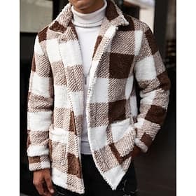 Men's Sweatshirt Fleece Sweatshirt Fleece Jacket Blue Khaki Standing Collar Plaid Pocket Sports  Outdoor Daily Holiday Polyester Streetwear Basic Casual Fall W