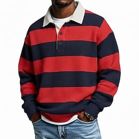 Men's Horizontal Stripes Polo Rugby Polo Rugby Polo Shirts Long Sleeve Polo Shirts Lapel Sportswear Casual School Athleisure Daily Wear 3D Print Spring Fall Wi
