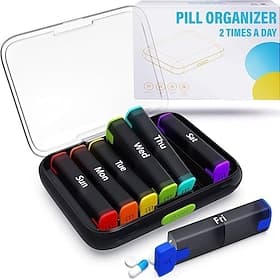 7-Day Weekly Pill Organizer with 2 Daily Compartments - Travel-Friendly Medicine Box, Easy-Open Lid, Durable Plastic, White - Ideal for Vitamins, Fish Oil  Dai