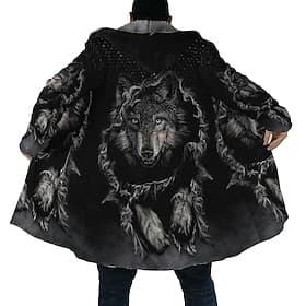 Voor heren Patroon met dieren Winterjas Fleecejack Jas Thermisch Warm Comfortabel Casual Alledaagse kleding Vetoketju Zak 3D-afdrukken Herfst Winter Capuchon L