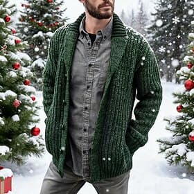 Men's Sweater Cardigan Sweater Cropped  Sweater Knitwear Knit Knitted Shawl Collar Modern Contemporary Dailywear Casual Clothing Apparel Spring Fall Red Green